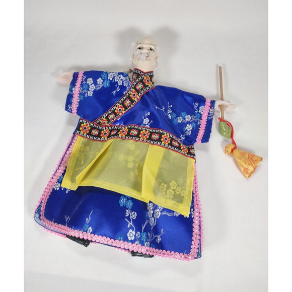 Vintage Hand Glove Puppet Male Figure In Blue With Stand - Picture 10 of 16